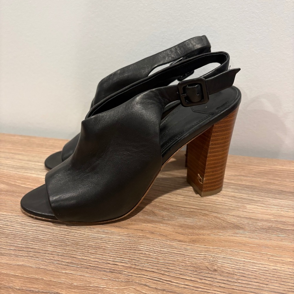 DVF Diane von Furstenberg Leather Slingback Sandals Women Black 7M Block Heel